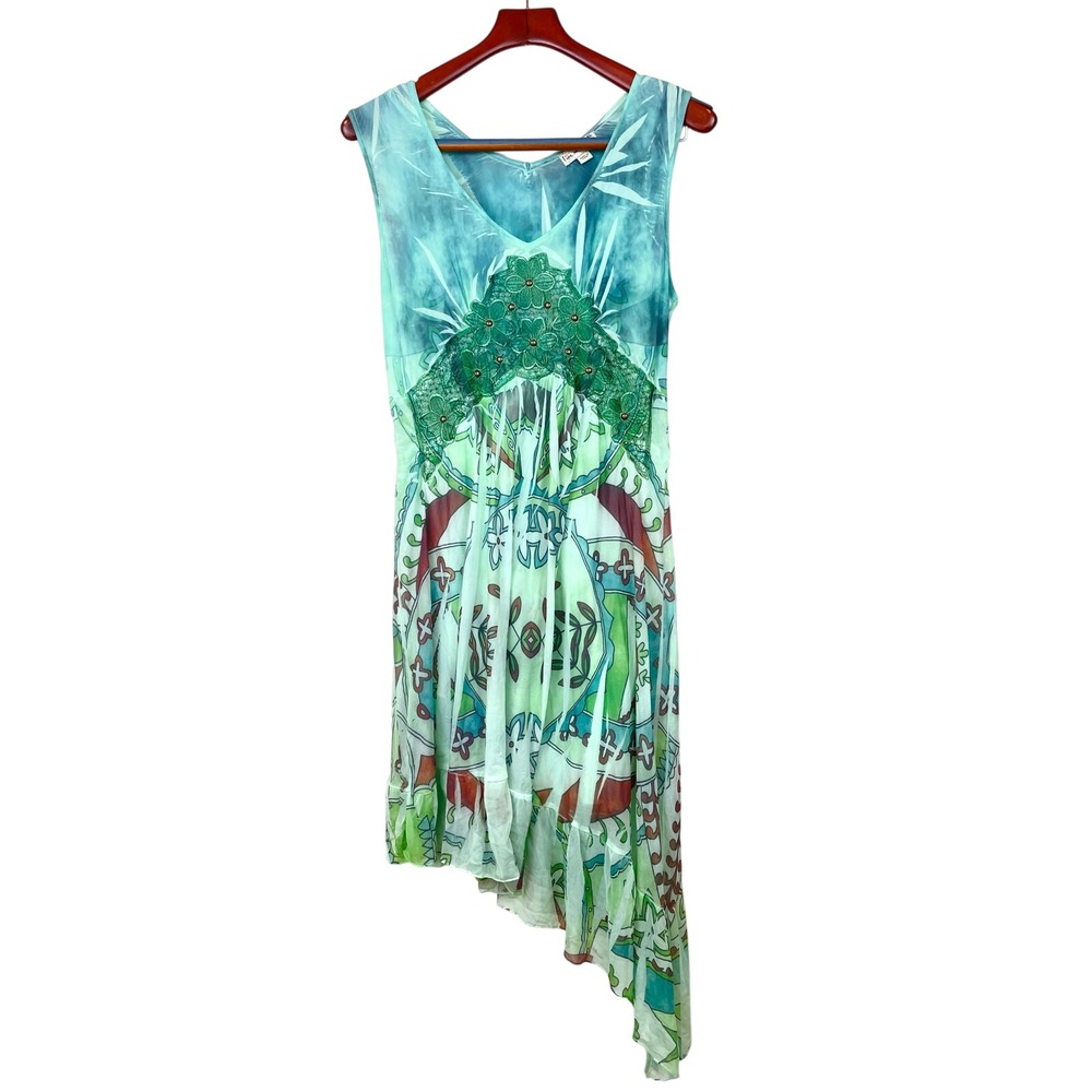 Vtg Y2K 90s Dress Sz XL Babydoll‎ Forest Fairy Flowy Asymmetrical Ethereal Lace